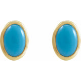 14K Yellow Gold Natural Turquoise Cabochon Earrings