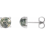 14K White Gold Natural Moss Agate Cabochon Earrings