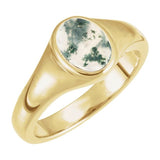 14K Yellow Gold 8x6 mm Natural Moss Agate Ring