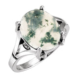 14K White Gold Natural Moss Agate Cabochon Ring