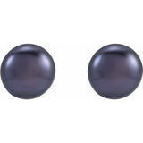 Sterling Silver 4-4.5 mm Cultured Black Freshwater Button Pearl Earrings