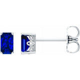 14K White Gold Lab-Grown Blue Sapphire Scroll Setting® Earrings