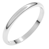 14K White Gold 2 mm Lightweight Half Round Band Size 12.5