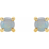14K Yellow Gold 5 mm Natural White Opal Cabochon Earrings