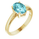 14K Yellow Gold Natural Blue Zircon Scroll Setting® Ring