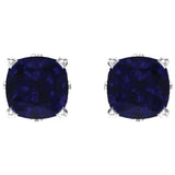14K White Gold 6x6 mm Cushion Lab-Grown Blue Sapphire Earrings