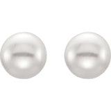 14K Yellow Gold 7-8 mm Cultured White Freshwater Button Pearl Earrings