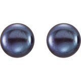 Sterling Silver 8-9 mm Cultured Black Freshwater Button Pearl Earrings
