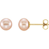 14K Yellow Gold 5-6 mm Cultured Pink Freshwater Pearl Earrings