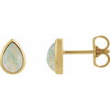 14K Yellow Gold Lab-Grown White Opal Cabochon Earrings