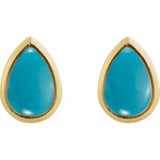 14K Yellow Gold Natural Turquoise Cabochon Earrings