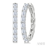 1 7/8 Ctw North-South Emerald Cut Diamond Fashion Hoop Earrings in 14K White Gold