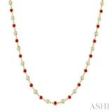 2.85 MM Round Shape Ruby and 2 5/8 Ctw Bezel Set Round Cut Diamond Precious Station Necklace in 14K Yellow Gold