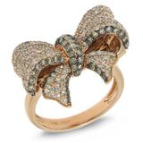 1.55ct 14k Rose Gold White & Champagne Diamond Ribbon Bow Ring
