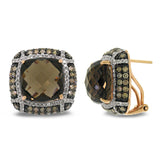 1.97ct White & Champagne Diamond & 15.63 Smokey Topaz 14k Rose Gold Earring