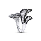2.60ct 14k White Gold Black & White Diamond Leaf Ring