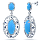 0.96ct Diamond & 7.23ct Composite Turquoise & 0.48ct Blue Sapphire 14k White Gold Earring