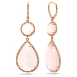 0.68ct Diamond & 32.47ct Rose Quartz 14k Rose Gold Earring