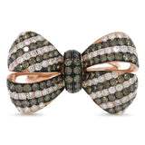2.19ct 14k Rose Gold White & Champagne Diamond Ribbon Bow Ring