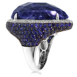 0.62ct Diamond & 29.65ct Sodalite & Blue Sapphire 14k White Gold Ring