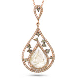 0.44ct White & Champagne Diamond & 2.42ct Golden Line Quartz 14k Rose Gold Pendant