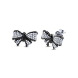 0.90ct 14k White Gold Black & White Diamond Ribbon Bow Stud Earring