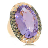 1.22ct White & Champagne Diamond & 14.53ct Amethyst 14k Rose Gold Ring
