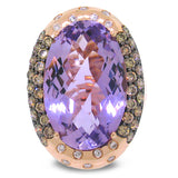 1.22ct White & Champagne Diamond & 14.53ct Amethyst 14k Rose Gold Ring