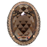 4.41ct White & Champagne Diamond & 29.47ct Smokey Topaz 14k Rose Gold Ring