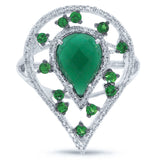0.22ct Diamond & 1.97ct Green Agate & Green Garnet 14k White Gold Ring