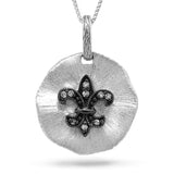 14k White Gold Diamond Fleur In Circle Pendant