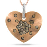 0.98ct 14k Rose Gold White & Champagne Diamond Heart Necklace