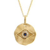 14k Yellow Gold Diamond & Blue Sapphire Eye Necklace