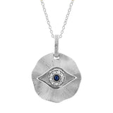 14k White Gold Diamond & Diffused Blue Sapphire Eye Necklace