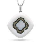 0.14ct Champagne Diamond & 14.61ct White Onyx 14k White Gold Pendant