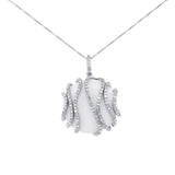0.67ct Diamond & 12.94ct White Onyx 14k White Gold Pendant