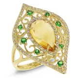 0.36ct Diamond & 2.15ct Citrine & 0.20ct Green Garnet 14k Yellow Gold Ring