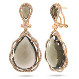 0.93ct Diamond & 25.38ct Smokey Topaz 14k Rose Gold Earring
