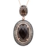 1.52ct White, Champagne & Black Diamond & 14.18ct Smokey Topaz 14k Rose Gold Pendant