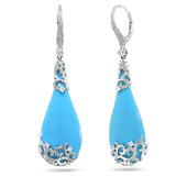 0.67ct Diamond & 37.23ct Composite Turquoise 14k White Gold Earring