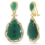 0.93ct Diamond & 24.96ct Green Agate 14k Yellow Gold Earring