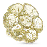 0.39ct Diamond & 14.22ct Golden Line Quartz 14k Yellow Gold Ring