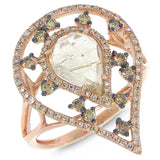 0.47ct White & Champagne Diamond & 1.55ct Golden Line Quartz 14k Rose Gold Ring