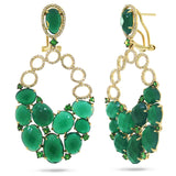 0.74ct Diamond & 25.00ct Green Agate & Green Garnet 14k Yellow Gold Earring
