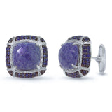 0.65ct Diamond & 14.90ct Blue Sapphire & Blue Aventurine 14k White Gold Cuff Links