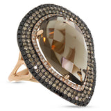 1.32ct White, Champagne & Black Diamond & 11.70ct Smokey Topaz 14k Rose Gold Ring