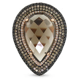 1.32ct White, Champagne & Black Diamond & 11.70ct Smokey Topaz 14k Rose Gold Ring
