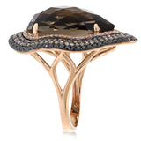 1.32ct White, Champagne & Black Diamond & 11.70ct Smokey Topaz 14k Rose Gold Ring