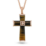 0.13ct 14k Rose Gold Diamond & Tiger's Eye Cross Necklace