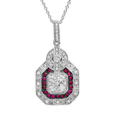 0.48ct Diamond & 0.21ct Ruby 14k White Gold Pendant